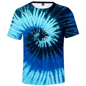 Treer 3D heren korte mouwen, stropdas-dye print zomer sport t-shirt ronde hals zacht ademend casual slanke korte mouw strand surfen tops blouse S-5XL, marineblauw, M