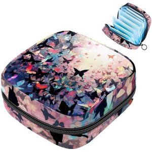 MUOOUM Vliegende Vlinder Kleur Schilderen Maandverband Opbergtas Draagbare Menstruatie Tas voor Vrouwen Tiener Meisjes Menstruatie Cup Pouch Verpleegkussen Houder
