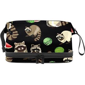 Grote capaciteit reizen cosmetische tas,Wasbeer watermeloen, make-up tas,Waterdichte make-up tas organisator, Meerkleurig, 27x15x14 cm/10.6x5.9x5.5 in