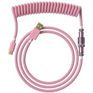 Ranked Coiled Toetsenbordkabel | Handgemaakt Dubbelomhuld Gevlochten Kabel | USB Type C/A | 5-Pins Aviator-Connector voor Mechanisch GamingToetsenbord | Ondersteunt SnelLaden 20W (Roze)