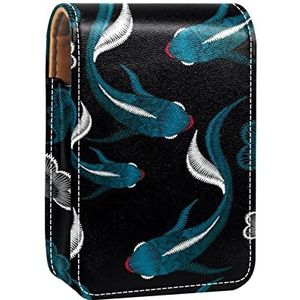 Etnische China vis zwarte lipgloss houder lippenstift case draagbare make-up tas reizen lippenstift organizer case met spiegel mini lippenstift opbergdoos voor vrouwen