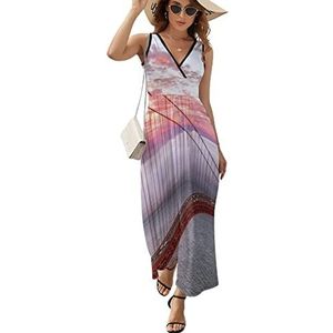 Golden Gate Bridge casual maxi-jurk voor dames V-hals zomerjurk mouwloze strandjurk L