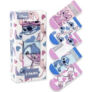 Disney Lilo & Stitch roze, blauw en witte kuitsokken voor meisjes, set van 5 | Schoenen met cartoon Stitch- en engelenfiguren | Comfortabele alledaagse sokken | Accessoires voor kinderen
