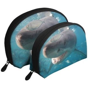 Make-uptas, cosmetische reistas 2 stuks draagbare clutch zakje set zakje organizer haai, zoals afgebeeld, Eén maat
