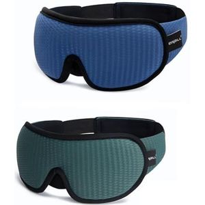 3D-slaapmasker, lichtblokkerend, oogmasker van traagschuim, zacht gevoerde reishulp (2 stuks, blauw en groen)