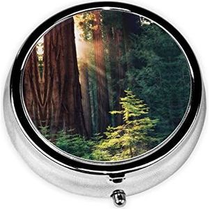 Ochtend zonlicht in wildernis ronde pillendoos decoratieve doos container pillendoos, pillendoos met twee compartimenten, handige pillendoos voor op reis