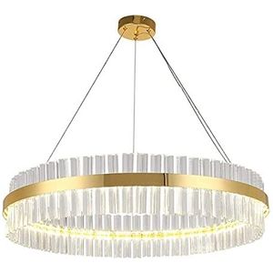 Led-hanglamp, kristallen lamp, 3000 K, warm licht, eenvoudig, kristallen kap, kroonluchter, modern, goud, rond, kristallen hanglamp voor woonkamer, slaapkamer, eetkamer, eettafel, kantoor, in hoogte