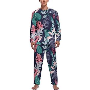 Kleur Bladeren Zachte Heren Pyjama Set Comfortabele Lange Mouw Loungewear Top En Broek Geschenken XL