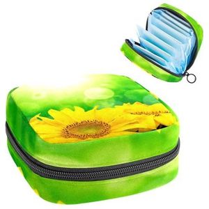 Opbergtas voor maandverband, menstruatiekit tas voor school, menstruatiecup zakje, maandverband organizertas, gele zonnebloemen bloemblaadjes groene zonneschijn