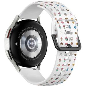 Sportieve zachte band compatibel met Samsung Galaxy Watch 6 / Classic, Galaxy Watch 5 / PRO, Galaxy Watch 4 Classic (koffie ontbijt pictogrammen op) siliconen armband accessoire