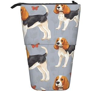 RLDOBOFE beagle patronen (1) afdrukken Potlood Tas Stand-Up Intrekbare Potlood Doos Organizer Pen Houder Opbergtas Cosmetische Tas Voor Kantoor Kerst Vakantie Gift, Zwart, Eén maat