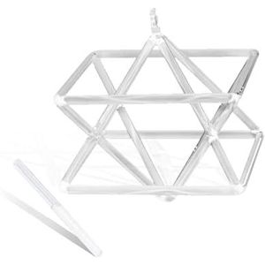 Pure Clear Water Hexagram Star Quartz Crystal Piramide voor geluidstherapie, meditatie, yoga en stressverlichting, inclusief kristallen percussiesticks, 5 inch