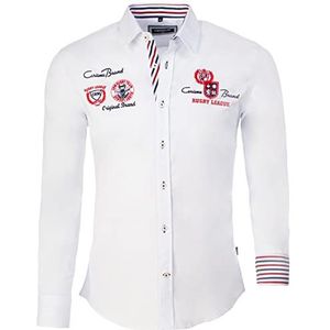 Carisma Herenhemd met lange mouwen van 97% katoen. Overhemd met lange mouwen en borduurwerk. Vrijetijdshemd businesshemd voor bruiloft en beroep, wit, L