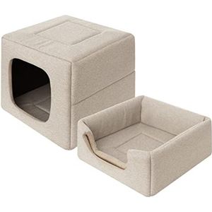 Hondenbed, stoffen hondenhuis, kattenmand, hondenhok, hondenmand, hondenbed, slaapplaats, meubels voor dieren, hondenbank, beige, S: 40x40x30/15 cm