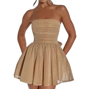 Hanaoops - Paillettenjurk - Kort - Sexy Mini-jurk - Mouwloos - Glitter - Tule