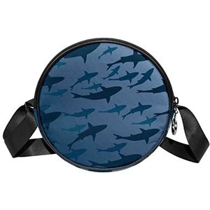 Messenger Bag Shark Silhouet Van Onder Crossbody Tas Voor Vrouwen Rond, Meerkleurig, 6.7x6.7x2.3 in, Sling Rugzakken