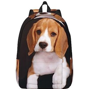 NOKOER Ovely Pet Dog Beagle bedrukte canvas rugzak, laptoprugzak, lichtgewicht reisrugzak voor mannen en vrouwen, Zwart, Small