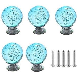Kristallen handvat， 5 stuks blauwe ronde balvorm kristalglas trekhandvat bubble knoppen for kast kledingkast kast lade home decor deur handgrepen (Color : Blu)