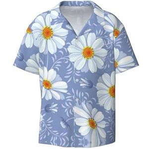 TyEdee Daisy Blue Print Heren Korte Mouw Jurk Shirts met Zak Casual Button Down Shirts Business Shirt, Zwart, XXL