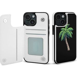 Tropische palmboom, fliphoesje, telefoonhoesje compatibel voor iPhone 15, schattig portemonneehoesje, telefoonhoesje met kaarthouder