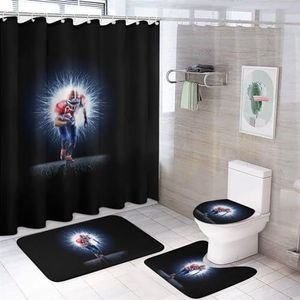 American Football Player 4 Stks Badkamer Sets met Douchegordijn Toilet Deksel Cover En Tapijten