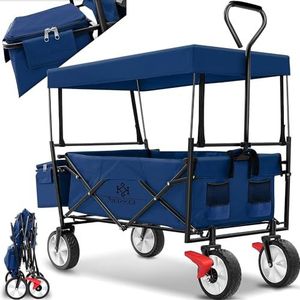 KESSER® Bolderkar, opvouwbaar, met dak, handkar, transportkar, gereedschapswagen, inclusief 2 mesh zakken en een buitenzak, met voorwielrem, opvouwbaar, massief rubberen banden, tot 100 kg