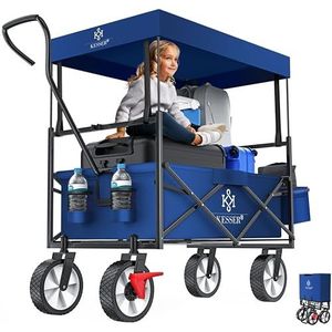 yourGEAR Trolley XXL opvouwbare handkar, bolderkar strandwagen 2 bekerhouders 10cm banden 195 l