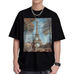 Eiffeltoren, katoenen T-shirts voor dames, casual, korte mouwen, tuniek, tops, ronde hals, zomer, basic, losse pasvorm, Zwart, S