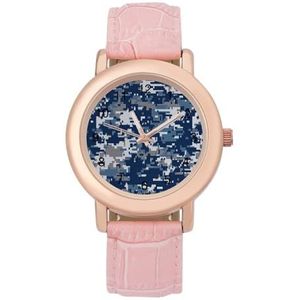 Blauwe Digitale Camouflage Klassieke Horloges Voor Vrouwen Gemakkelijk Lezen Mode Grappige Grafische Horloge Gift voor Werk Workout