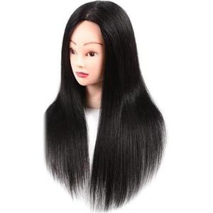 100% echt haar bruin trainingshaar modelhoofd poppenhoofd 18 inch lang kapsel trainingshoofd natuurlijk(Black)