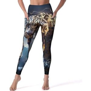 Leopard in Lighting Yogabroek voor dames, met zakken, hoge taille, legging voor work-out, gym
