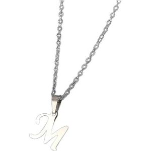 Eenvoudige zilveren kleur 26 letter hanger ketting mode unisex AZ initialen roestvrijstalen choker sleutelbeen ketting sieraden (Style : FN782181)