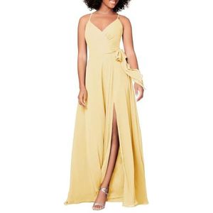 HPPEE Damesjurk met spaghettibandjes, V-hals, chiffon, bruidsmeisjesjurk, mouwloos, formele avondjurk, Lichtgeel, 32