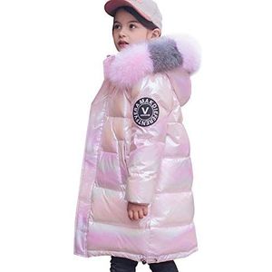 YFPICO Verdikte donsjas met krabbelpatroon winterjas meisjes kinderen warme parka outwear, roze, 122 cm