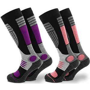 Occulto - Maria - Skisokken - Donkerpaars-Roze - Pak van 2