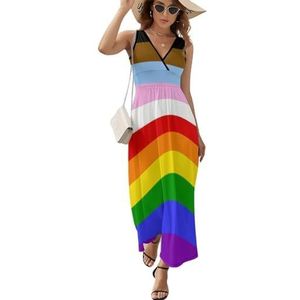 LGBT Regenboog Transgender Pride Vlag Vrouwen Lange Jurk Mouwloze Maxi-Jurk Zonnejurk Strand Party Jurken Avondjurken M