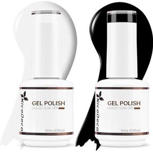 Nicedeco Gel Nagellak Set Semi Permanent Nail Gel UV LED Soak Off Cruelty-Free Zwart Wit Duo Gellak Set Kleuren 2 x 15ML Gift Set 2