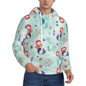 YQxwJL Mooie Zeemeermin Print Lange Mouw Hooded Sweatshirt Voor Mannen,Heren Hoodie Met Kanga Pocket,Pullover Hoodies, Zwart, XXL