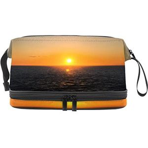 Make-up tas - grote capaciteit reizen cosmetische tas, zonsondergang zee landschap, Meerkleurig, 27x15x14 cm/10.6x5.9x5.5 in