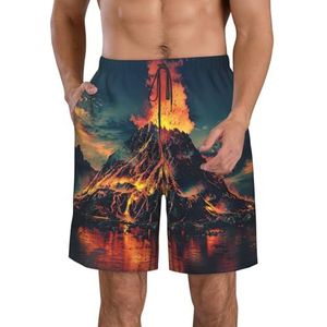 MGGAklp Volcano Print Casual Shorts Elastische Taille Trekkoord Lichtgewicht Outdoor Zomer Strand Shorts, Wit, S
