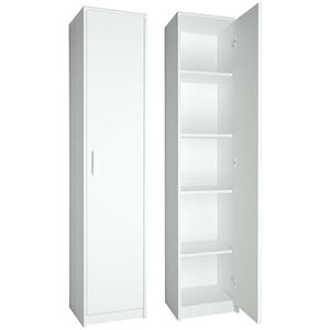 Rek met 5 niveaus in matte afwerking, archiefkast met 4 planken en 1 deur, staand rek 39 cm breed met hoogwaardige polymeerhandgrepen, ideaal voor slaapkamer, woonkamer, hal, kantoor, wit