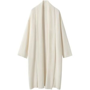 Dames Lange Kasjmier Cardigan, Zachte Oversized Wikkeltrui Met Sjaalkraag Winterjas(White)