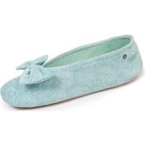 Isotoner Pantoffels voor dames, ballerina's, zeer comfortabel, leren zool, grote strik detail, Groen D Water, 39/40 EU