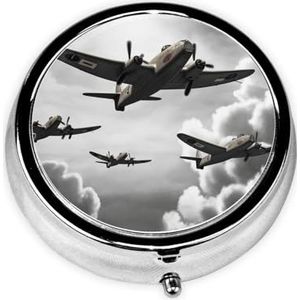 Wereldoorlog 2 Print Pillendoos 3 Compartiment Kleine Pillen Case met Spiegel Pil Organizer voor Outdoor Reizen Pocket Purse