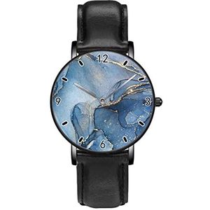Abstracte Blauwe Gouden Marmer Klassieke Patroon Horloges Persoonlijkheid Business Casual Horloges Mannen Vrouwen Quartz Analoge Horloges, Zwart