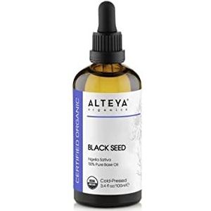 Alteya Biologische zwarte komijnolie 100 ml – USDA-gecertificeerde biologische dragerolie, koudgeperste 100% pure Nigella Sativa basisolie