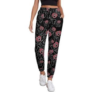 Love Paw Heart Joggingbroek voor dames, hardloopbroek, joggingbroek, vrijetijdsbroek, elastische taille, lang, met zakken