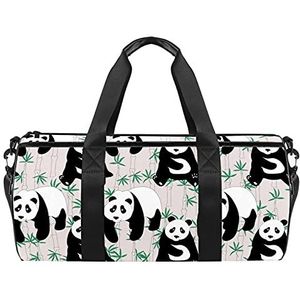 Reizen strandtassen, grote sport gym overnachting plunjezak schattige panda bamboe patroon print schoudertas met droge natte zak