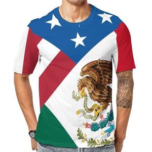 Mexico USA Vriendschap Vlag Heren Korte Mouw Grafisch T-shirt Ronde hals Print Casual Tee Tops S