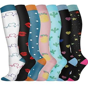 Compressiesokken, (7 Paar) voor Mannen en Vrouwen 15-20 mmHg zijn het Beste voor Atletiek, Hardlopen, Vliegreizen, Ondersteuning (S/M, Mix Colour -12)